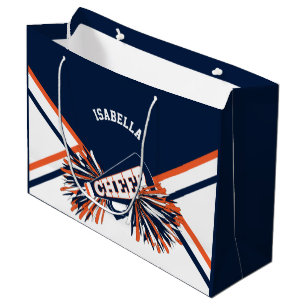 Sacola Para Presentes Grande Cheerleader 📣 - Azul Escuro, Laranja, Branco - Gr