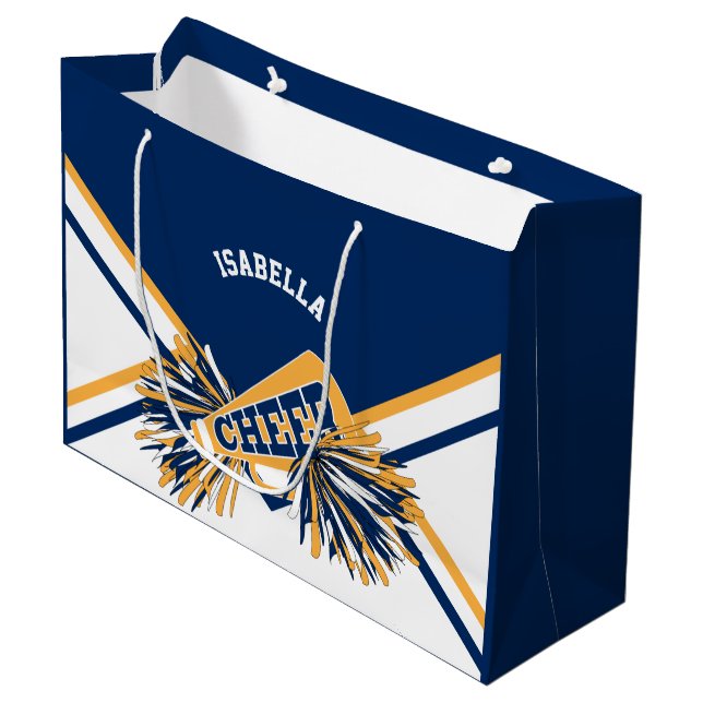 Sacola Para Presentes Grande Cheerleader 📣 - Marinho Azul, Dourado, Branco (Frente inclinada)