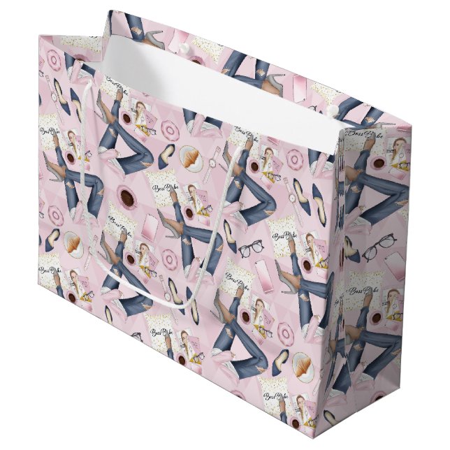 Sacola Para Presentes Grande Chefe de Garota Desenhada Mão (Frente inclinada)