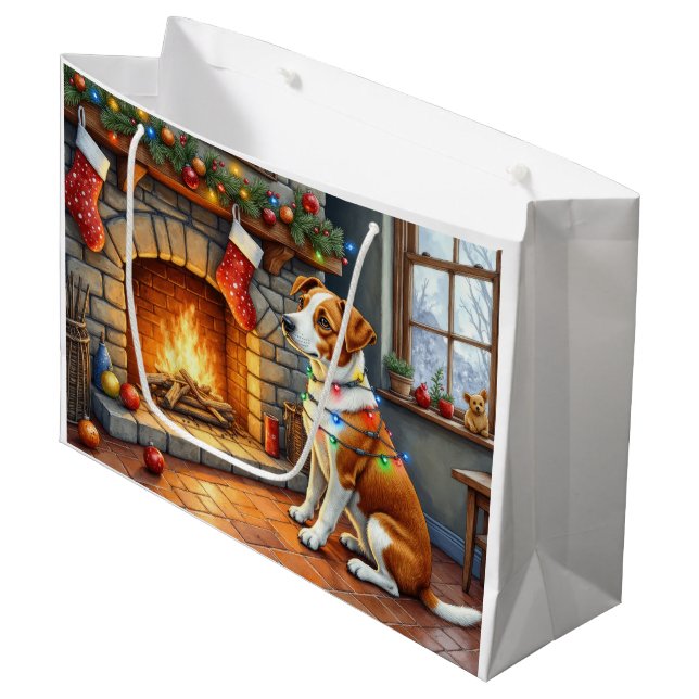 Sacola Para Presentes Grande Chesapeake Bay Terrier Fireplace Christmas Lights (Frente inclinada)