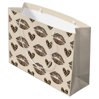 Sacola Para Presentes Grande Chic Beige & Black Cheetah Print