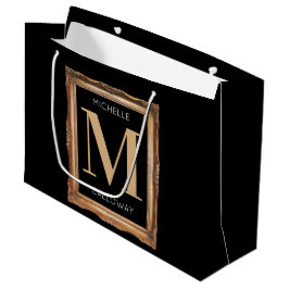 Sacola Para Presentes Grande Chic Black & Dourado Monograma