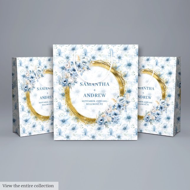 Sacola Para Presentes Grande Chic Bohemian Blue Dourado Casamento Gift Bag (Chic Bohemian Light Blue Gold Wedding Gift Bag)
