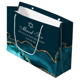 Sacola Para Presentes Grande Chic Custom Bat Mitzvah Mazel Tov Teal Dourado