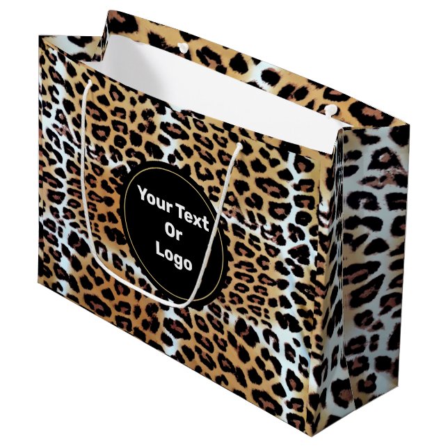 Sacola Para Presentes Grande Chic Elegant Leopard Animal Print Personalizado (Frente inclinada)