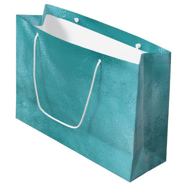 Sacola Para Presentes Grande Chic Glam Turquoise Aqua Blue Birday (Frente inclinada)