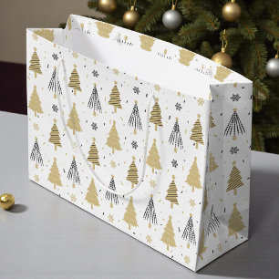 Sacola Para Presentes Grande Chic Luxury Árvores de Natal Douradas modernas