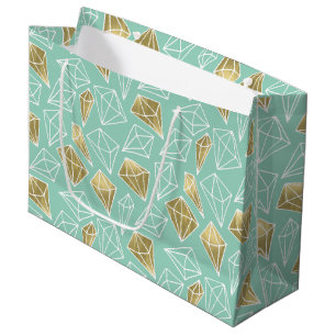 Sacola Para Presentes Grande Chic Mint Diamantes Dourados Aniversário