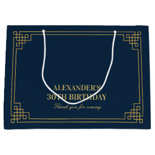 Sacola Para Presentes Grande Chic Naval Dourado Art Déco Aniversário