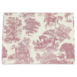 Sacola Para Presentes Grande Chic Pink Horses Clássico Elegante Toile Country