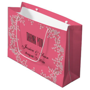 Sacola Para Presentes Grande Chic Rosa Floral & Pérolas Casamento Obrigado