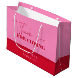 Sacola Para Presentes Grande Chic Rosa Vermelho Script Aniversário Obrigado