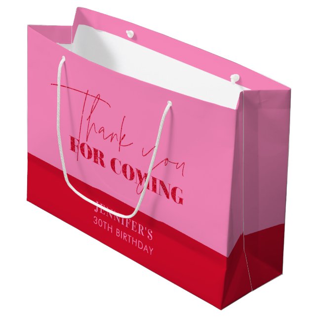 Sacola Para Presentes Grande Chic Rosa Vermelho Script Aniversário Obrigado (Frente inclinada)