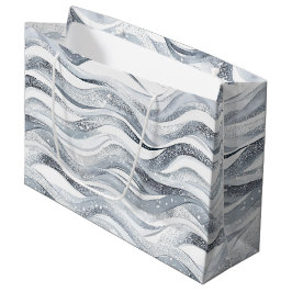 Sacola Para Presentes Grande Chic Silver Glam Abstrato Birthday