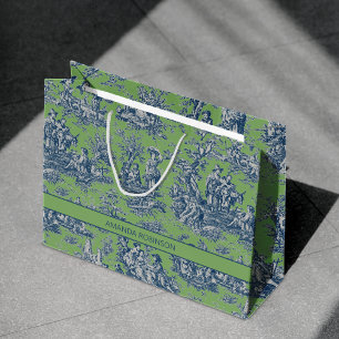 Sacola Para Presentes Grande Chic vintage, azul, toile de jouy