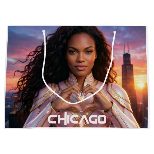 SACOLA PARA PRESENTES GRANDE CHICAGO - SUPER-HERÓI (Frente)