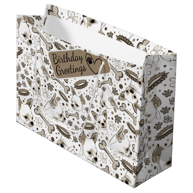 Sacola Para Presentes Grande Chihuaha ilustrou um padrão perfeito (Frente inclinada)