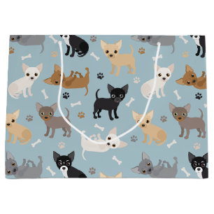 Sacola Para Presentes Grande Chihuahua Bones e patas Blue Large Gift Bag