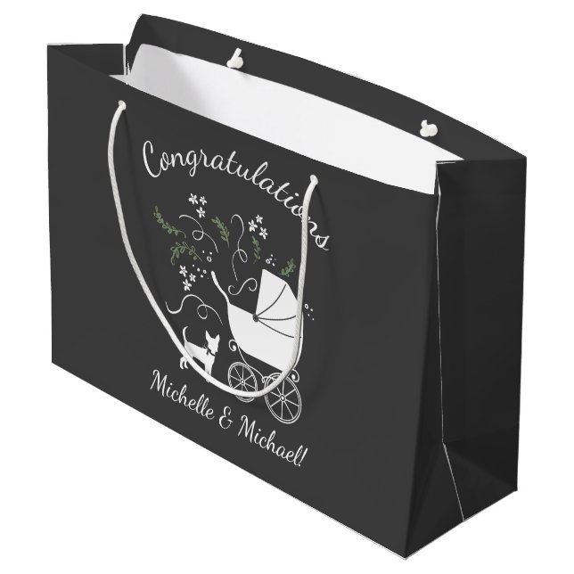 Sacola Para Presentes Grande Chihuahua Cachorro Chá de fraldas Sexo Neutro (Verso inclinado)