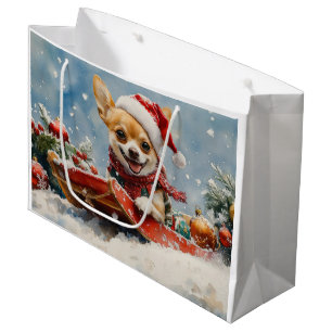 Sacola Para Presentes Grande Chihuahua Dog Sledge Deixe-o nevar no Natal