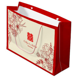 Sacola Para Presentes Grande Chinês, vermelho-cervo-verde-floral