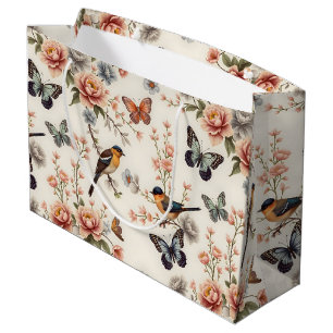 Sacola Para Presentes Grande Chinoiserie Bird e Butterfly Harmony