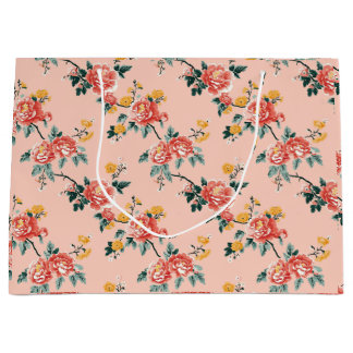 Sacola Para Presentes Grande Chinoiserie cor-de-rosa pálido Floral