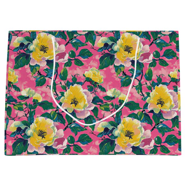Sacola Para Presentes Grande Chinoiserie Floral pintada a rosa (Frente)