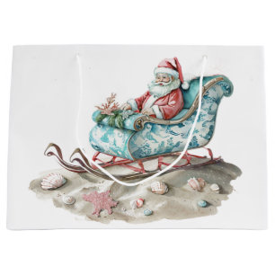 Sacola Para Presentes Grande Chinoiserie Papais noeis Sleigh em Praia