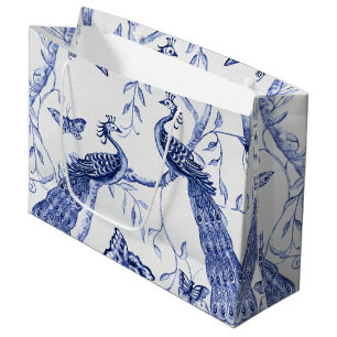 Sacola Para Presentes Grande Chinoiserie Peacock Marinho Floral Chá de panela 