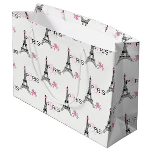 Sacola Para Presentes Grande Chique cor-de-rosa da caniche de Paris France da