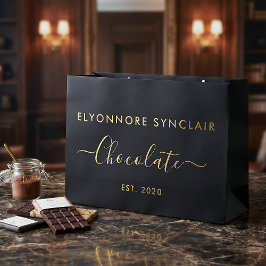 Sacola Para Presentes Grande Chocolate de Script Dourado Preto Elegante