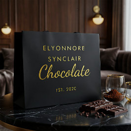 Sacola Para Presentes Grande Chocolate de Script Preto Elegante Dourado