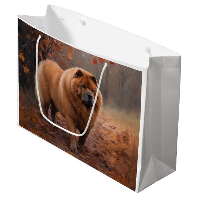 Sacola Para Presentes Grande Chow Chow em Autumn Leaves Cai Inspire (Frente inclinada)
