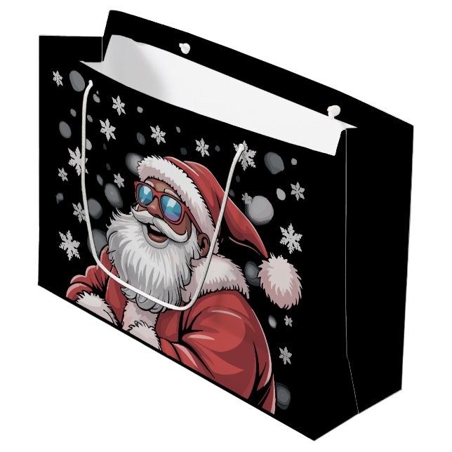Sacola Para Presentes Grande Christmas Black African American Santa Xmas  (Frente inclinada)