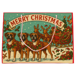 Sacola Para Presentes Grande Christmas Boxer Dogs Gift Bag