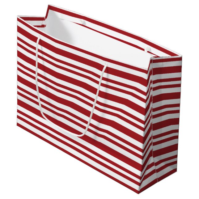 Sacola Para Presentes Grande Christmas Candy Cane Stripes (Frente inclinada)