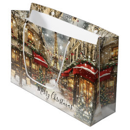 Sacola Para Presentes Grande Christmas in Paris Vintage Holiday Street Scene