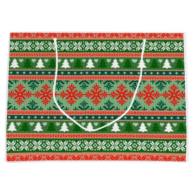 Sacola Para Presentes Grande Christmas Knitting Pattern (Frente)