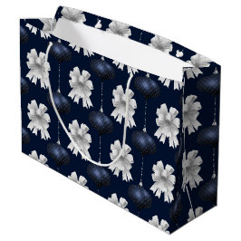 Sacola Para Presentes Grande Christmas Navy Bow Velvet Pattern