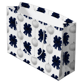 Sacola Para Presentes Grande Christmas Navy Bow Velvet Pattern