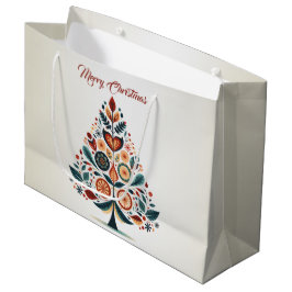 Sacola Para Presentes Grande Christmas Party Colorful Tree Scandinavia Folk Art