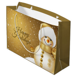 Sacola Para Presentes Grande Christmas Party Golden Snowman Snowflakes Holidays