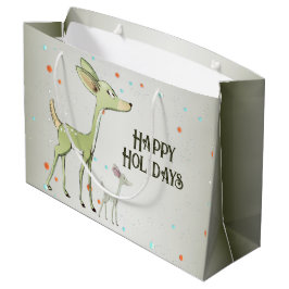 Sacola Para Presentes Grande Christmas Party Green Deers Holidays Cute