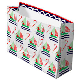 Sacola Para Presentes Grande Christmas Sailing Nautical