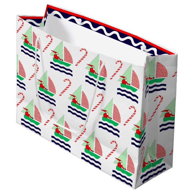 Sacola Para Presentes Grande Christmas Sailing Nautical (Frente inclinada)