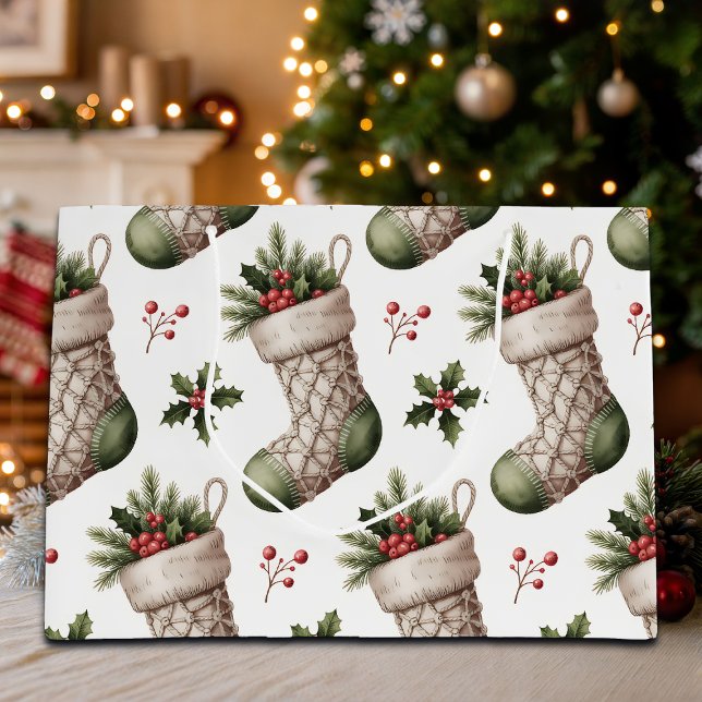 Sacola Para Presentes Grande Christmas Stockings Winter Berries (Criador carregado)