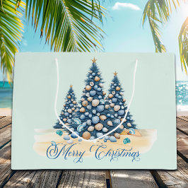 Sacola Para Presentes Grande Christmas Tree Beach Merry Christmas