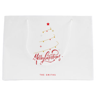 Sacola Para Presentes Grande Christmas Tree Typography Script Minimalist