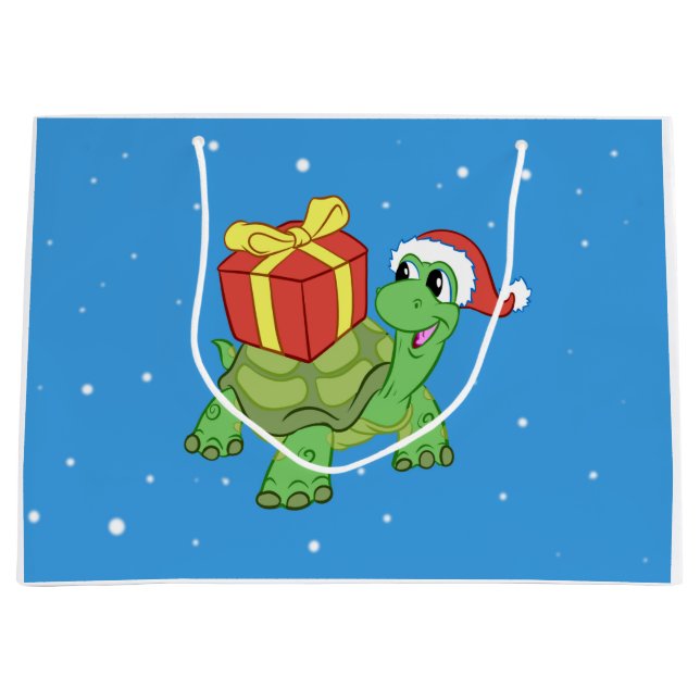 Sacola Para Presentes Grande Christmas turtle with the gift (Frente)